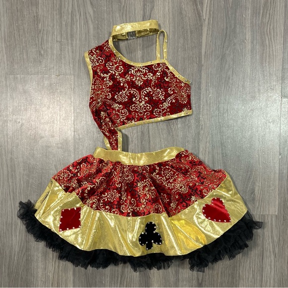 Custom Red & Gold Sparkle Two Piece Card Detail Costume - Picture 3 of 8
